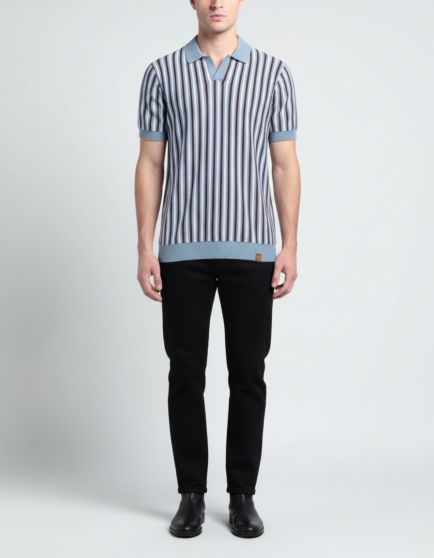 Striped Knit Short-Sleeve Men's Polo Shirt for Summer Business Casual Wear