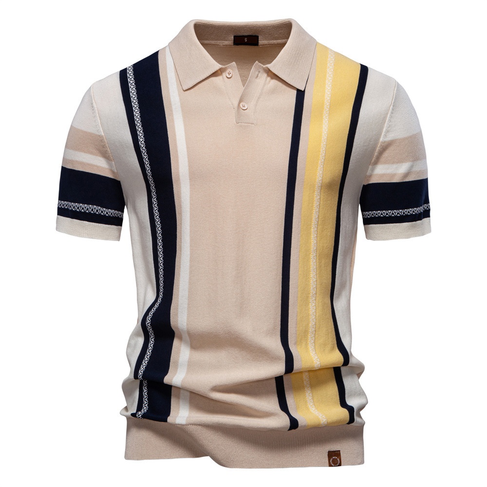 Striped Jacquard Short-Sleeve Knitted Men's Polo Shirt for Summer