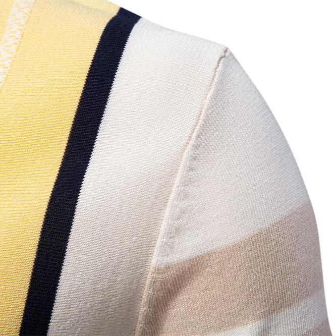 Striped Jacquard Short-Sleeve Knitted Men's Polo Shirt for Summer