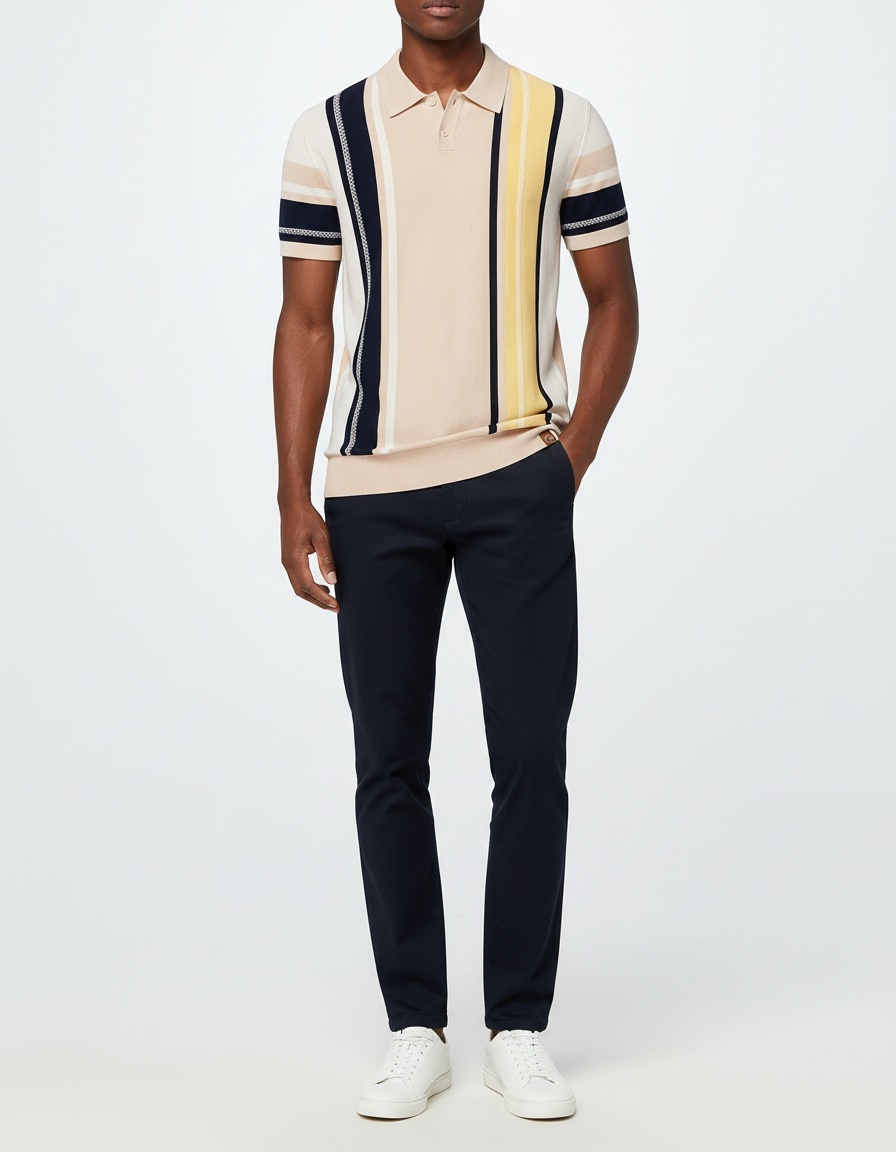 Striped Jacquard Short-Sleeve Knitted Men's Polo Shirt for Summer