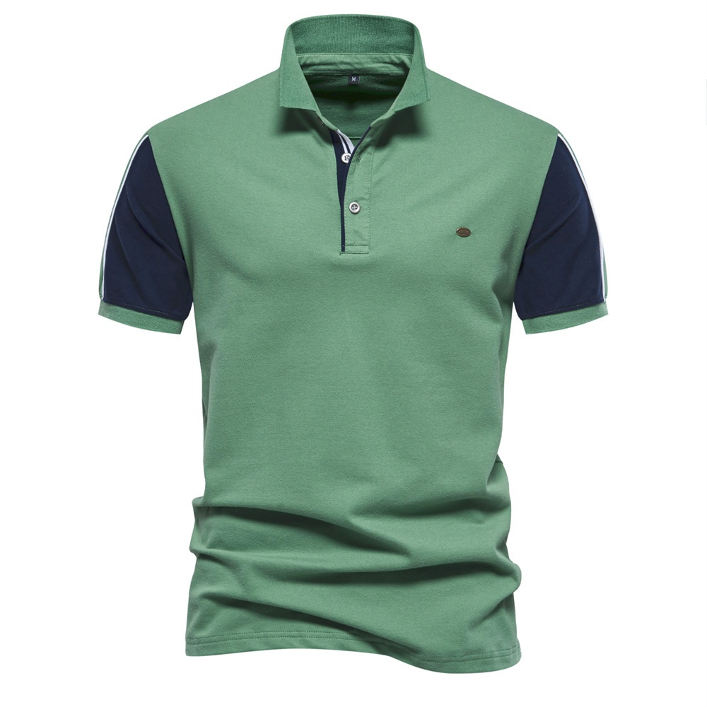 Casual Color-Block Short-Sleeve Men's Polo Shirt for Spring and Summer
