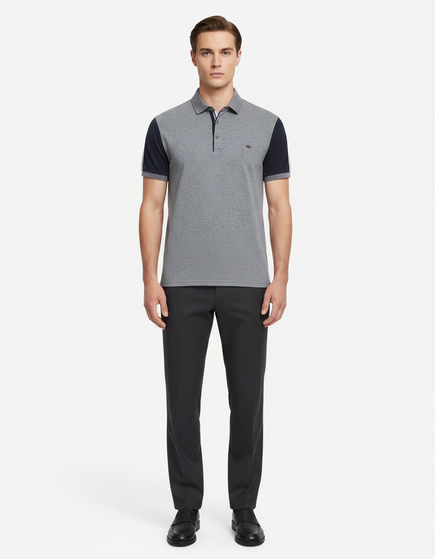 Casual Color-Block Short-Sleeve Men's Polo Shirt for Spring and Summer