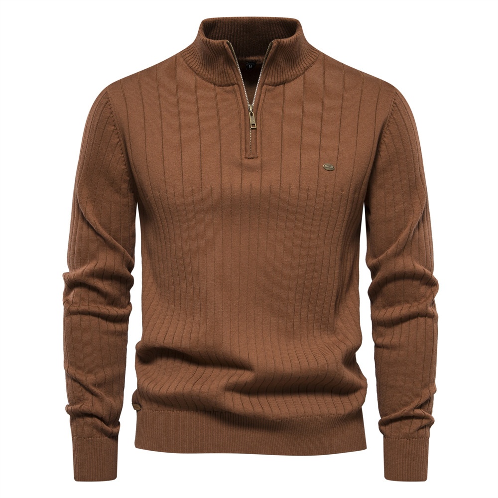 Premium Half-Zip Solid Color Men's Sweater with Stand Collar for Autumn and Winter Casual Wear