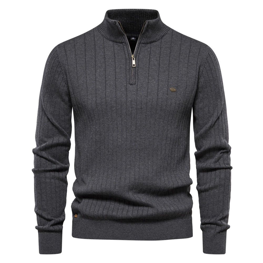 Premium Half-Zip Solid Color Men's Sweater with Stand Collar for Autumn and Winter Casual Wear