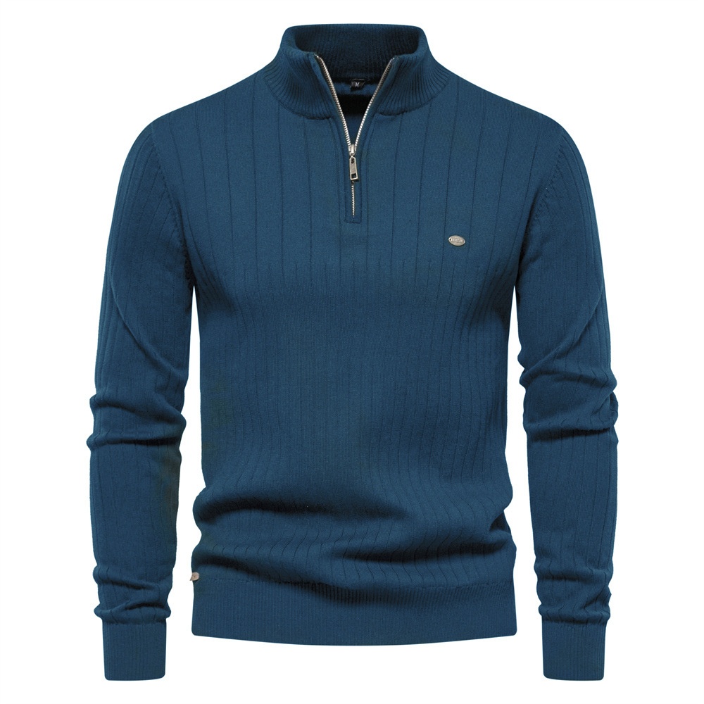 Premium Half-Zip Solid Color Men's Sweater with Stand Collar for Autumn and Winter Casual Wear