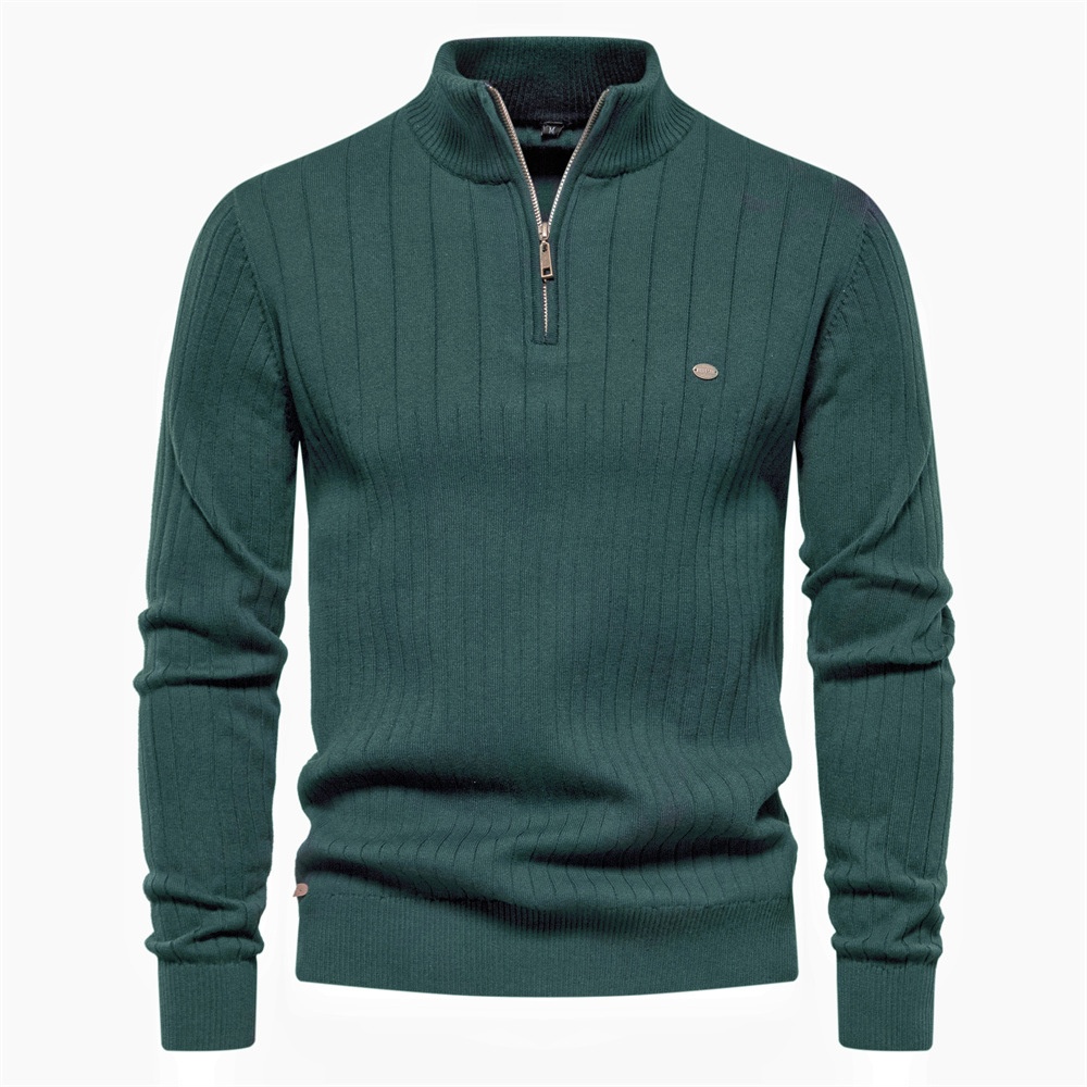 Premium Half-Zip Solid Color Men's Sweater with Stand Collar for Autumn and Winter Casual Wear