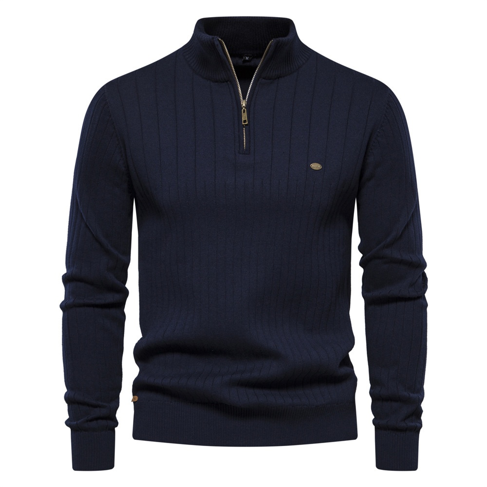 Premium Half-Zip Solid Color Men's Sweater with Stand Collar for Autumn and Winter Casual Wear
