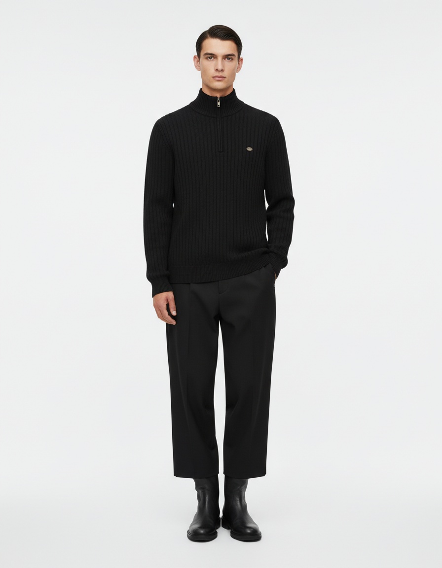 Premium Half-Zip Solid Color Men's Sweater with Stand Collar for Autumn and Winter Casual Wear