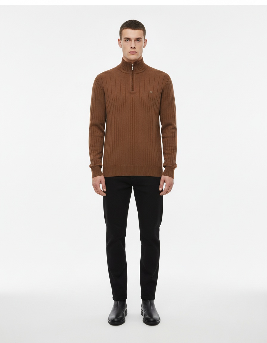 Premium Half-Zip Solid Color Men's Sweater with Stand Collar for Autumn and Winter Casual Wear