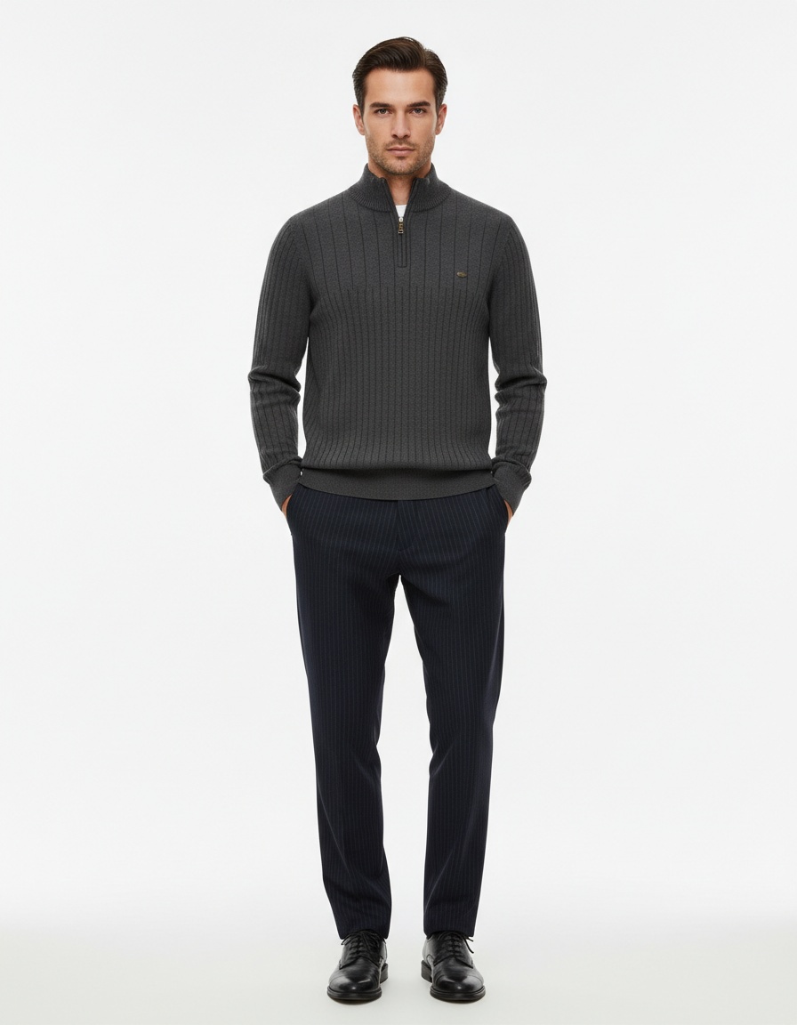 Premium Half-Zip Solid Color Men's Sweater with Stand Collar for Autumn and Winter Casual Wear