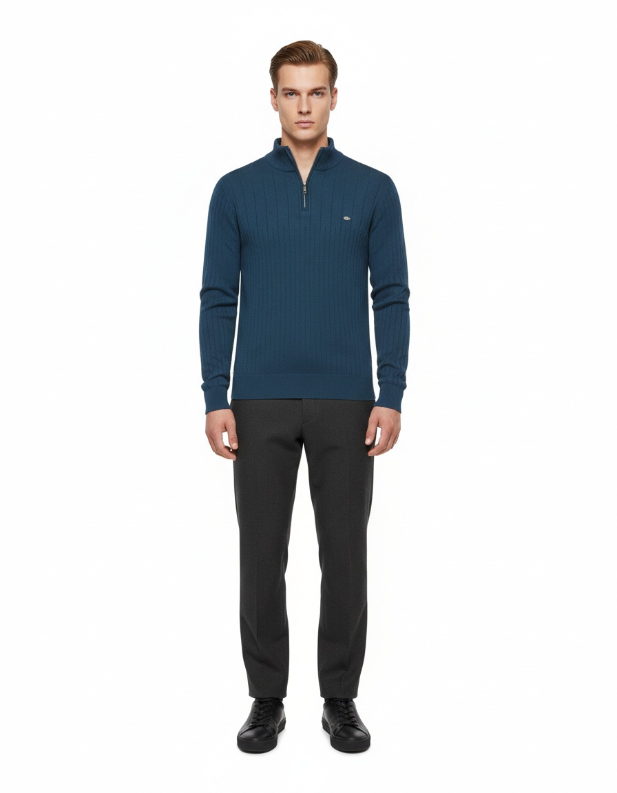 Premium Half-Zip Solid Color Men's Sweater with Stand Collar for Autumn and Winter Casual Wear