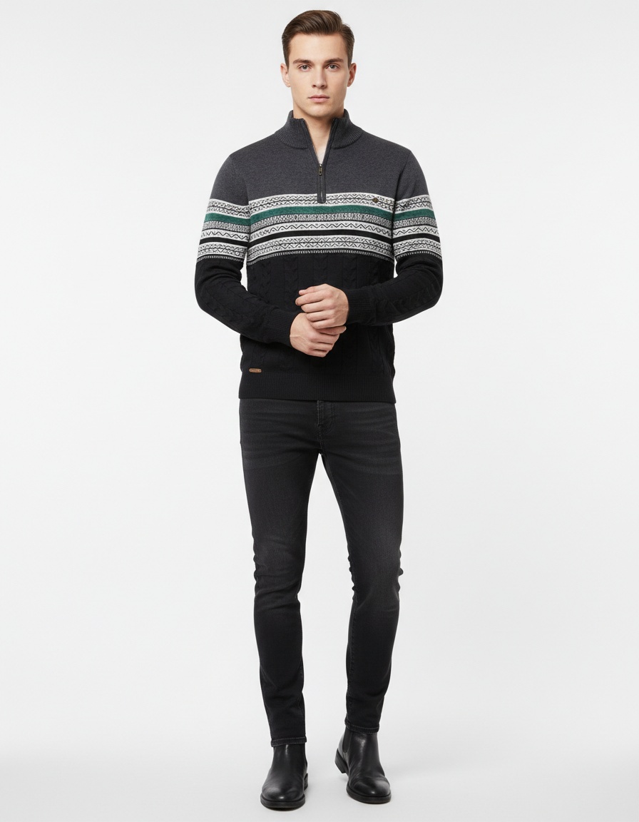 Men's Winter Casual Premium Stand Collar Half-Zip Knit Pullover