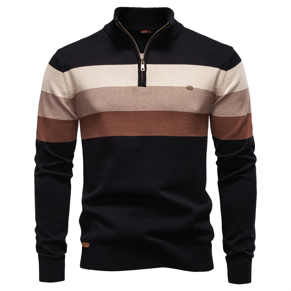 Premium Stand-up Collar Autumn and Winter Pullover Men's Sweater with Open Chest Detail