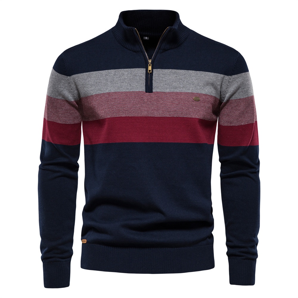 Premium Stand-up Collar Autumn and Winter Pullover Men's Sweater with Open Chest Detail