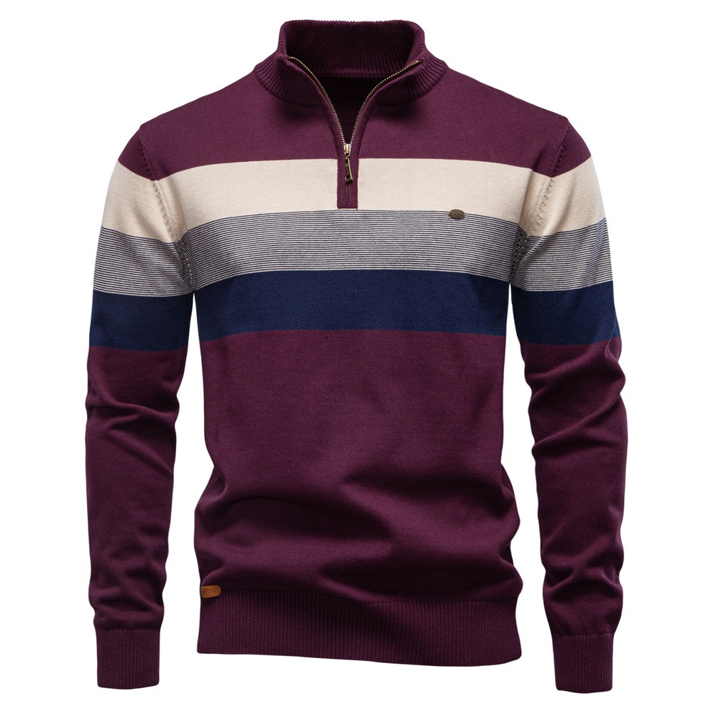 Premium Stand-up Collar Autumn and Winter Pullover Men's Sweater with Open Chest Detail