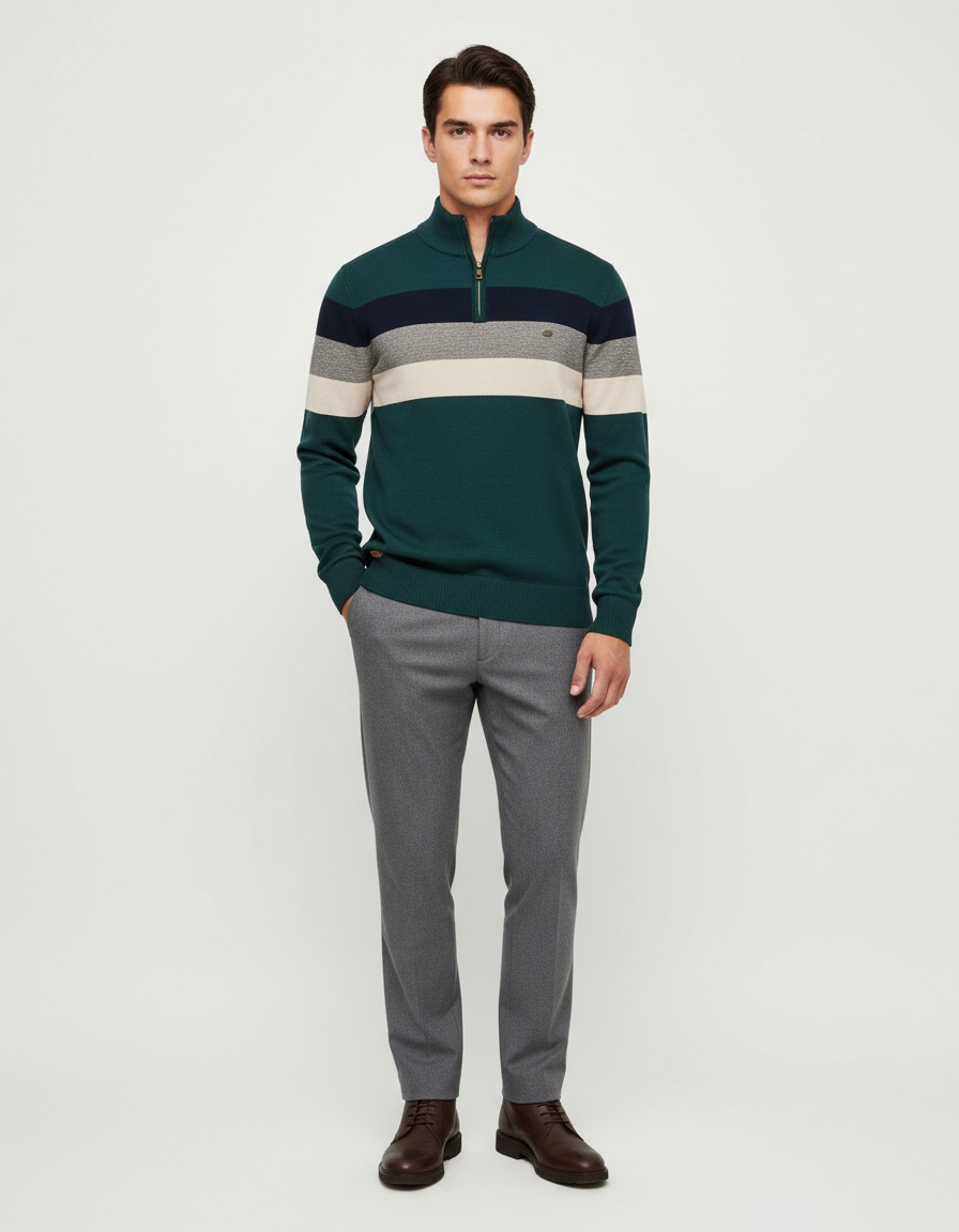 Premium Stand-up Collar Autumn and Winter Pullover Men's Sweater with Open Chest Detail