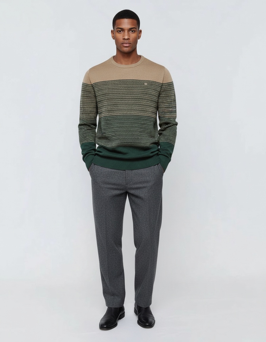 Retro Striped Slim Fit Crew Neck Men's Sweater for Autumn and Winter Casual Wear