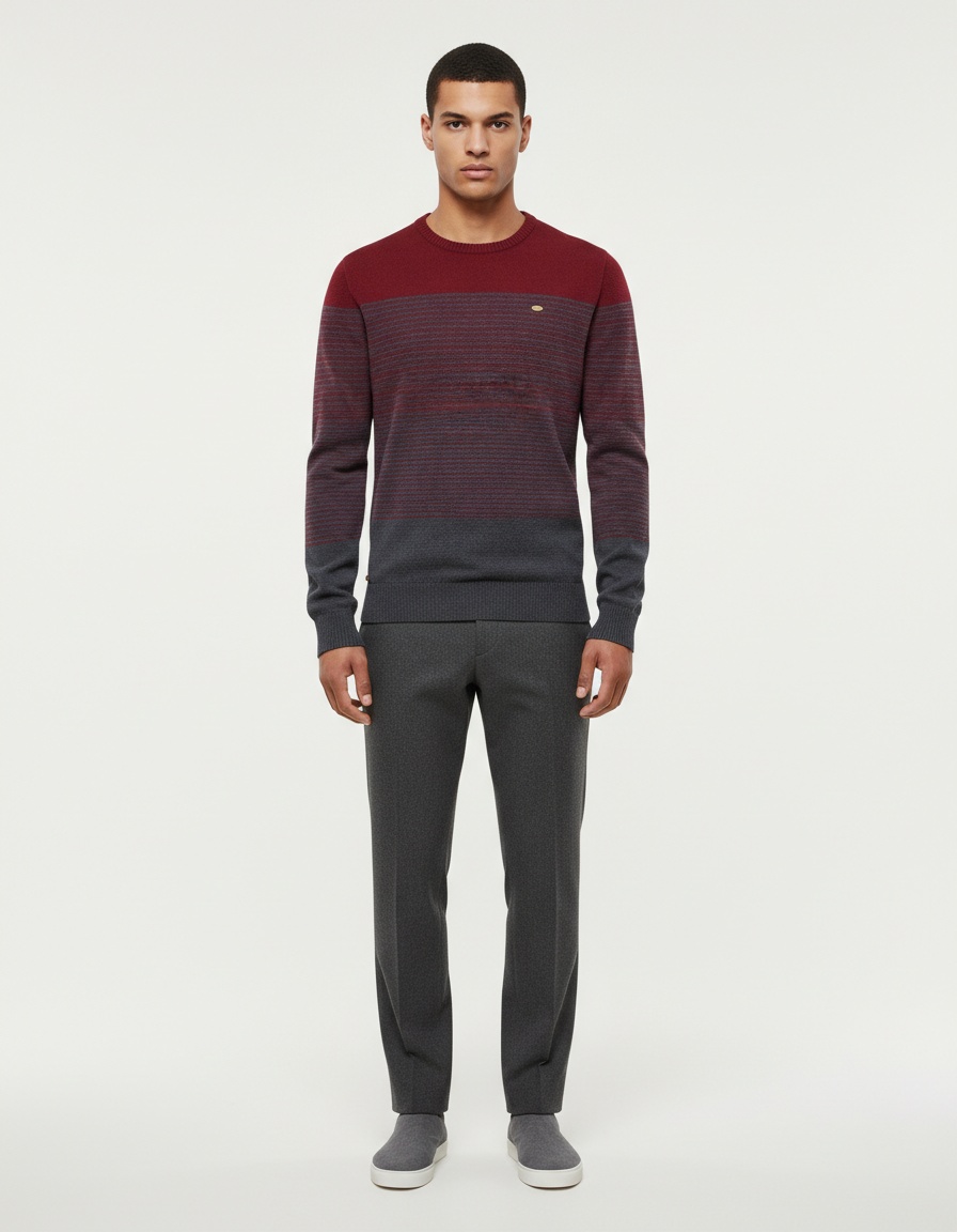 Retro Striped Slim Fit Crew Neck Men's Sweater for Autumn and Winter Casual Wear