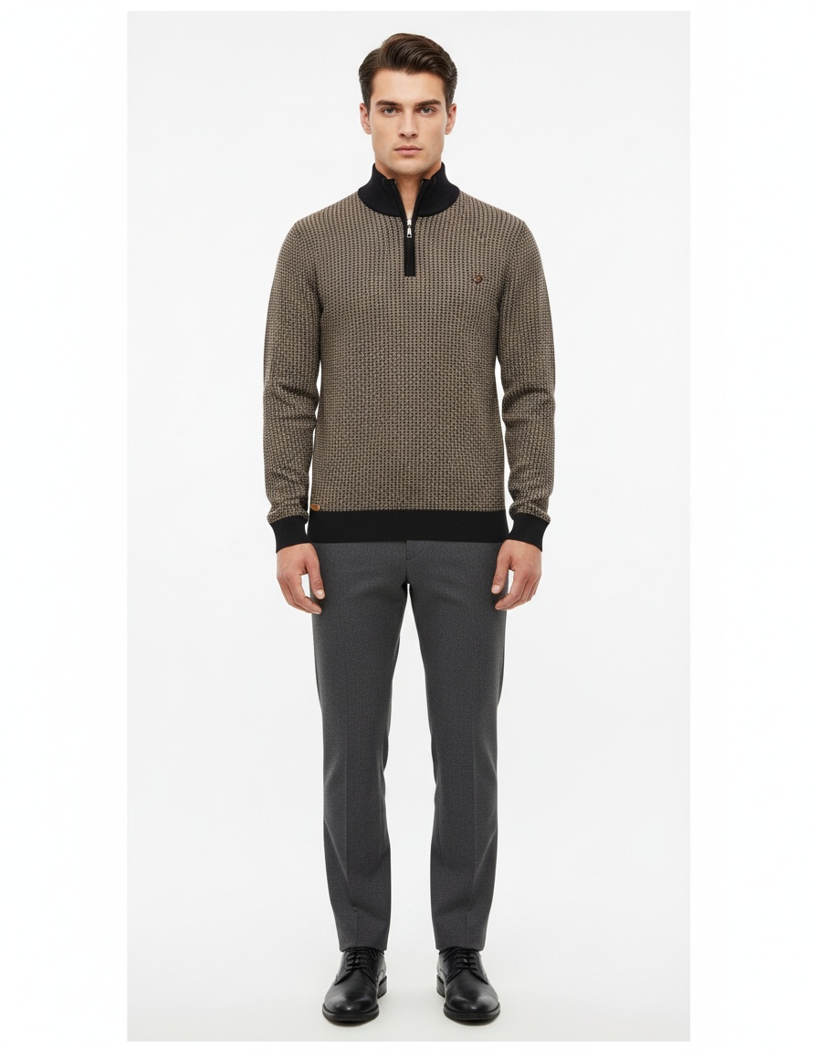 Premium Thickened Quarter-Zip Stand Collar Winter Pullover for Men's Knitwear
