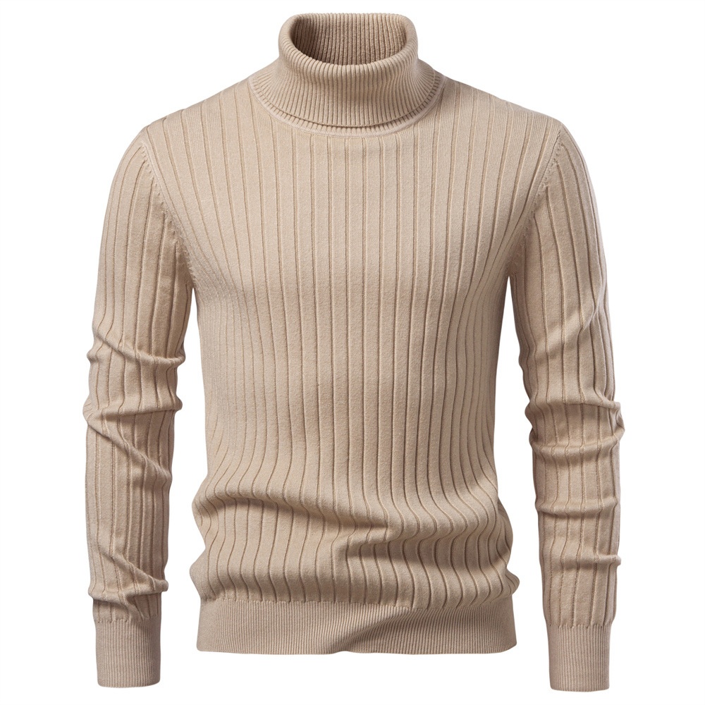 Men's Warm Solid Color High-Neck Pullover Winter Casual Knit Sweater