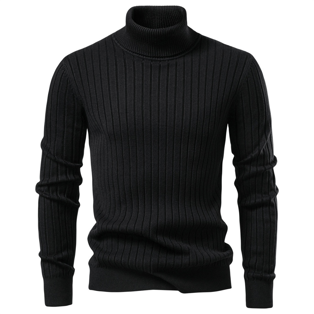 Men's Warm Solid Color High-Neck Pullover Winter Casual Knit Sweater