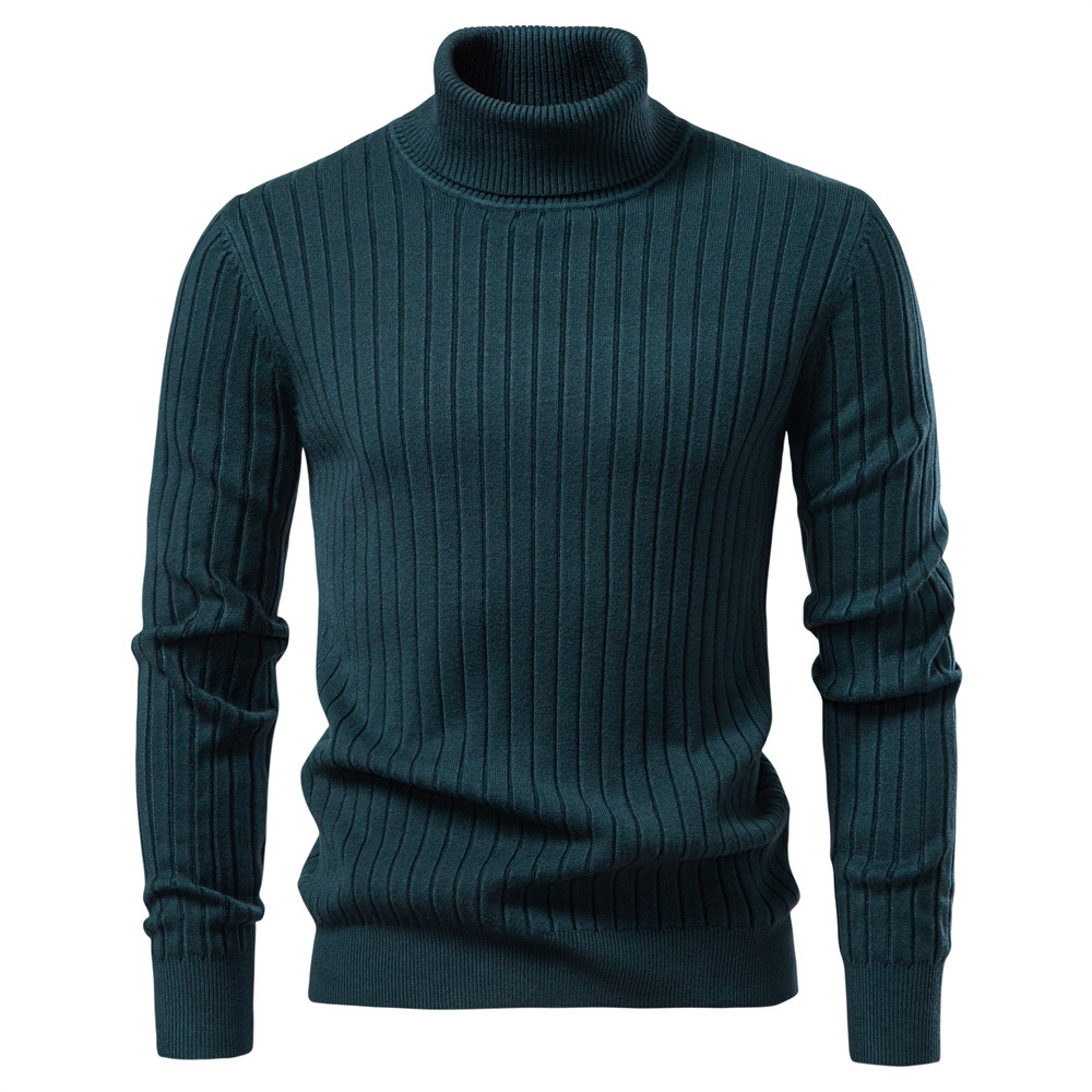 Men's Warm Solid Color High-Neck Pullover Winter Casual Knit Sweater