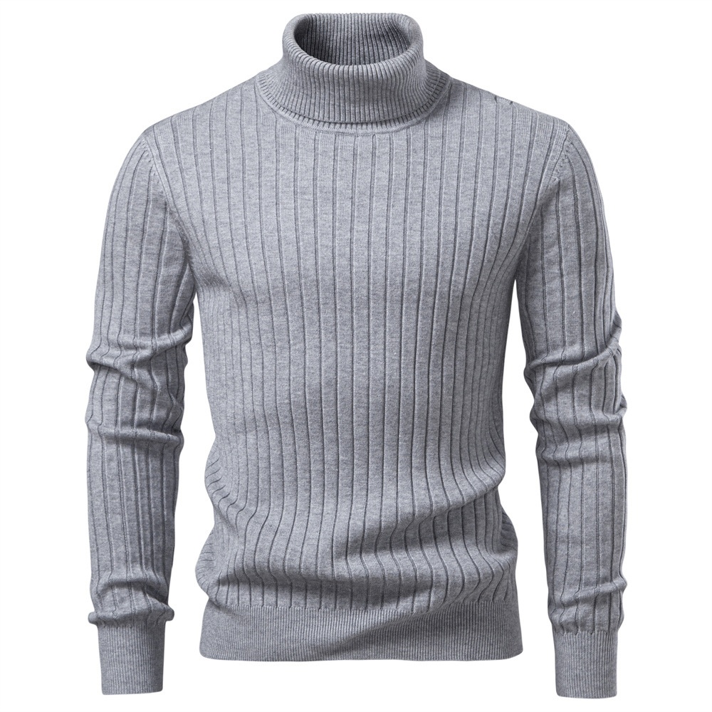 Men's Warm Solid Color High-Neck Pullover Winter Casual Knit Sweater
