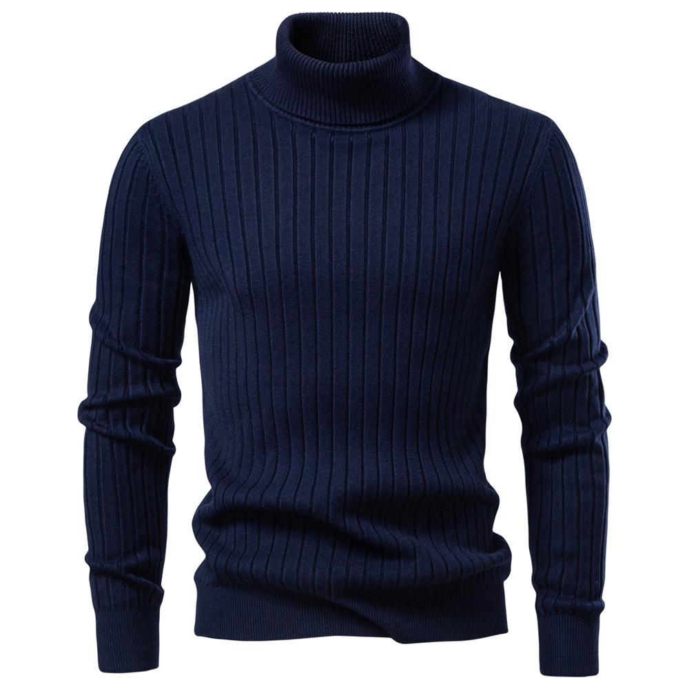 Men's Warm Solid Color High-Neck Pullover Winter Casual Knit Sweater