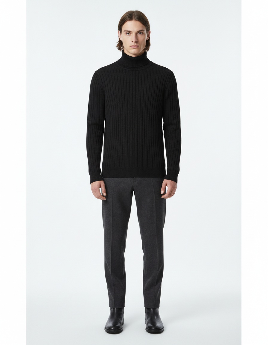 Men's Warm Solid Color High-Neck Pullover Winter Casual Knit Sweater