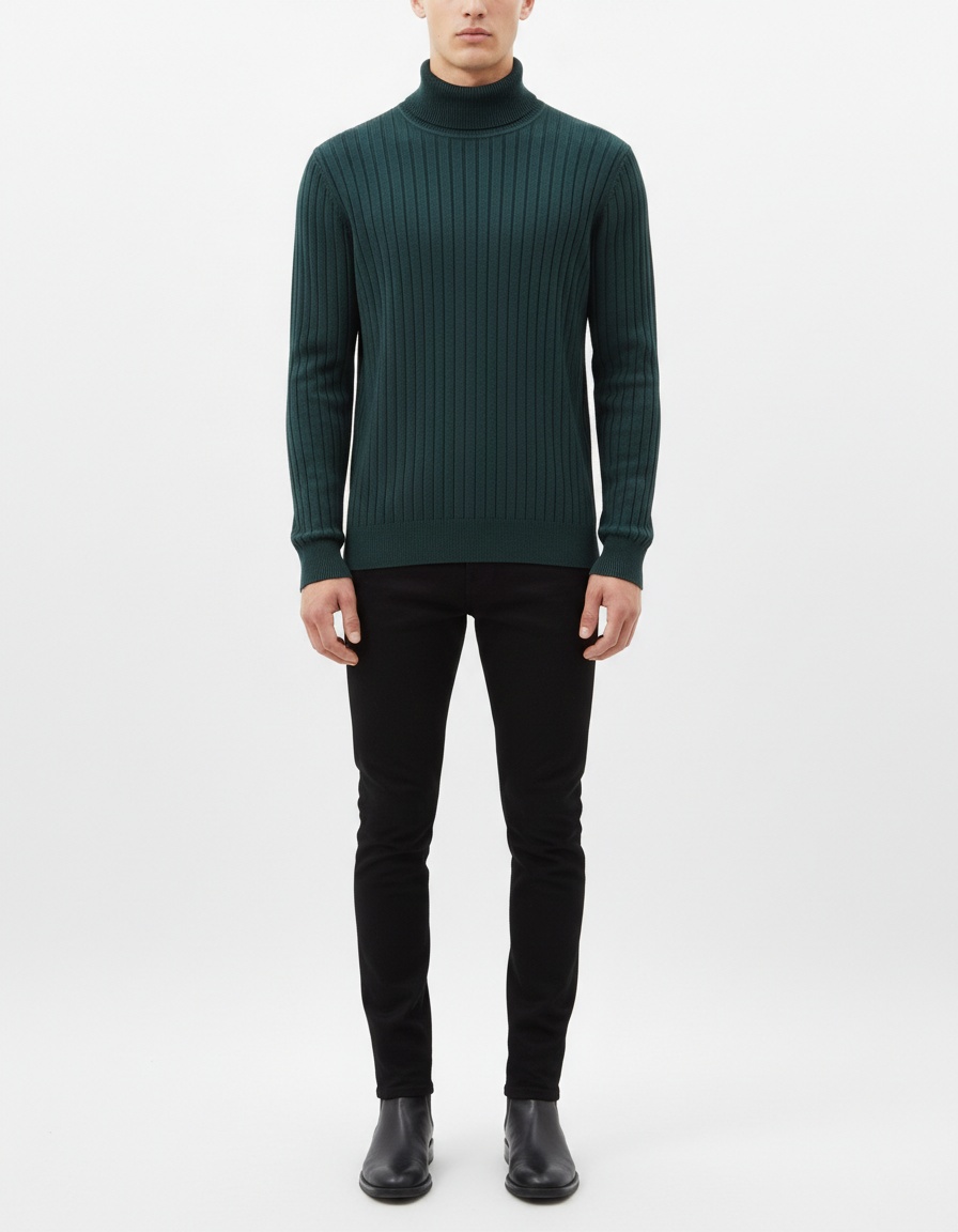 Men's Warm Solid Color High-Neck Pullover Winter Casual Knit Sweater