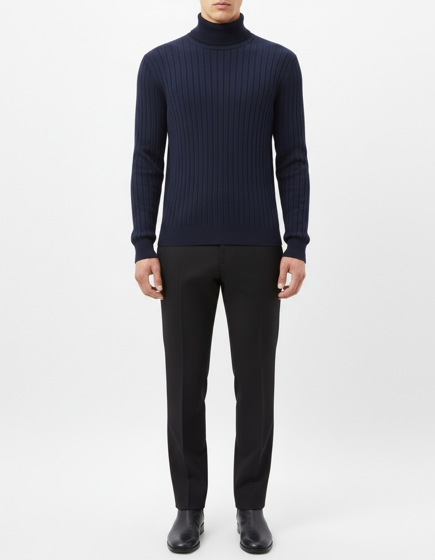 Men's Warm Solid Color High-Neck Pullover Winter Casual Knit Sweater