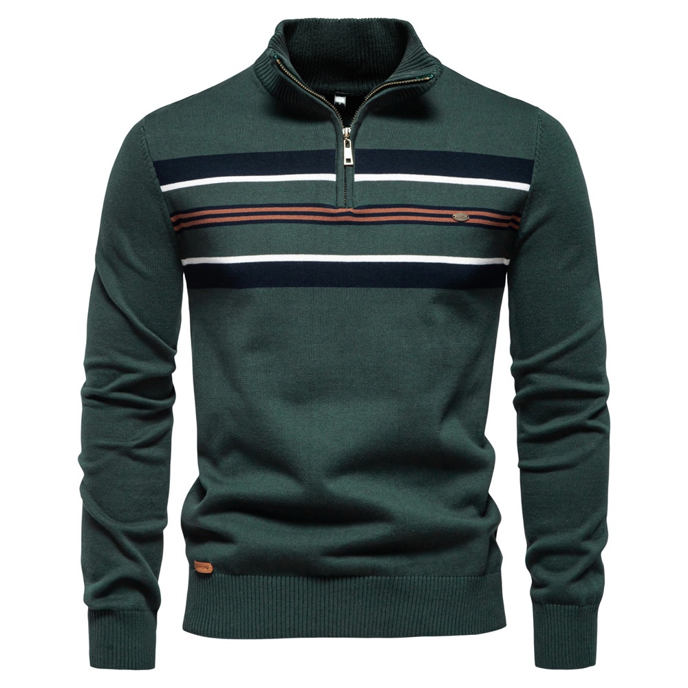 Striped Half-Zip Breathable Men's Sweater for Casual Autumn and Winter Wear