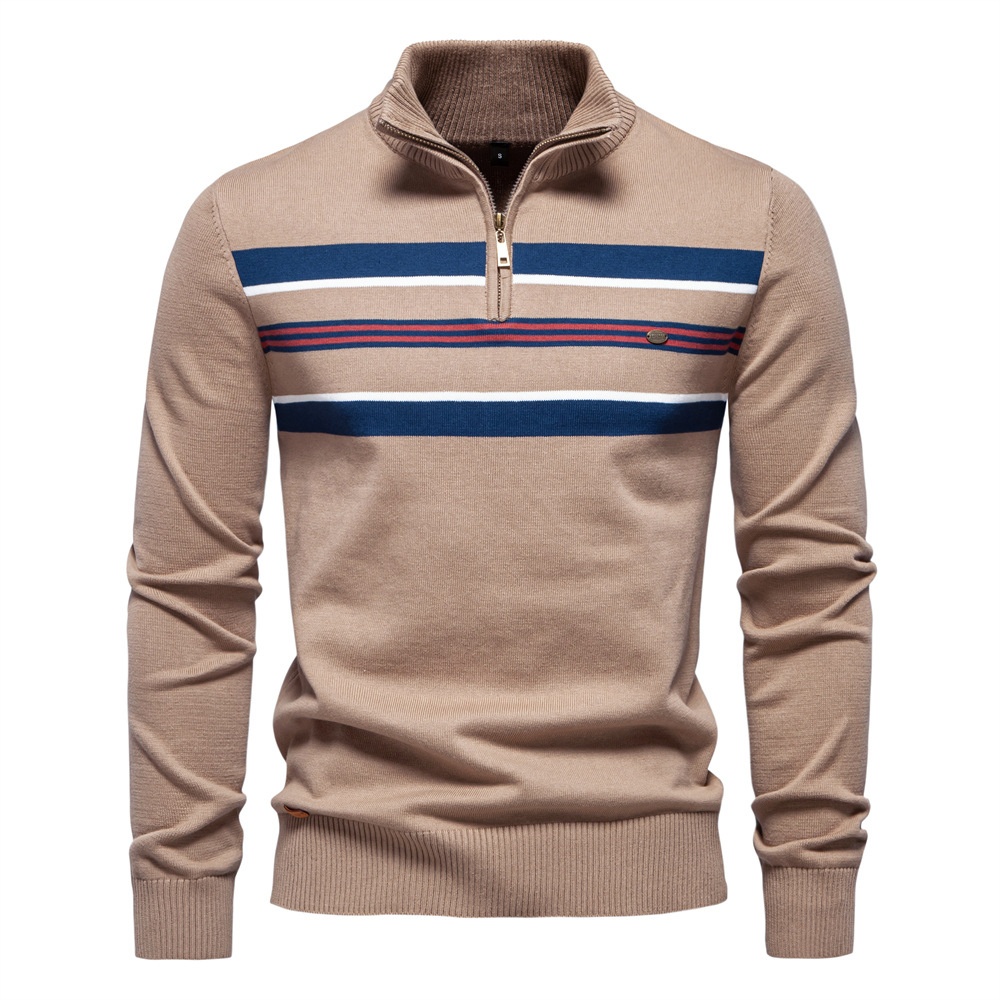 Striped Half-Zip Breathable Men's Sweater for Casual Autumn and Winter Wear