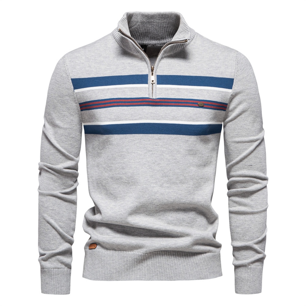 Striped Half-Zip Breathable Men's Sweater for Casual Autumn and Winter Wear