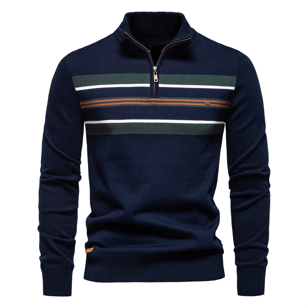 Striped Half-Zip Breathable Men's Sweater for Casual Autumn and Winter Wear