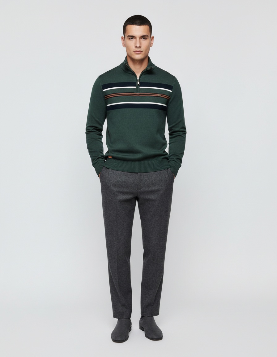 Striped Half-Zip Breathable Men's Sweater for Casual Autumn and Winter Wear