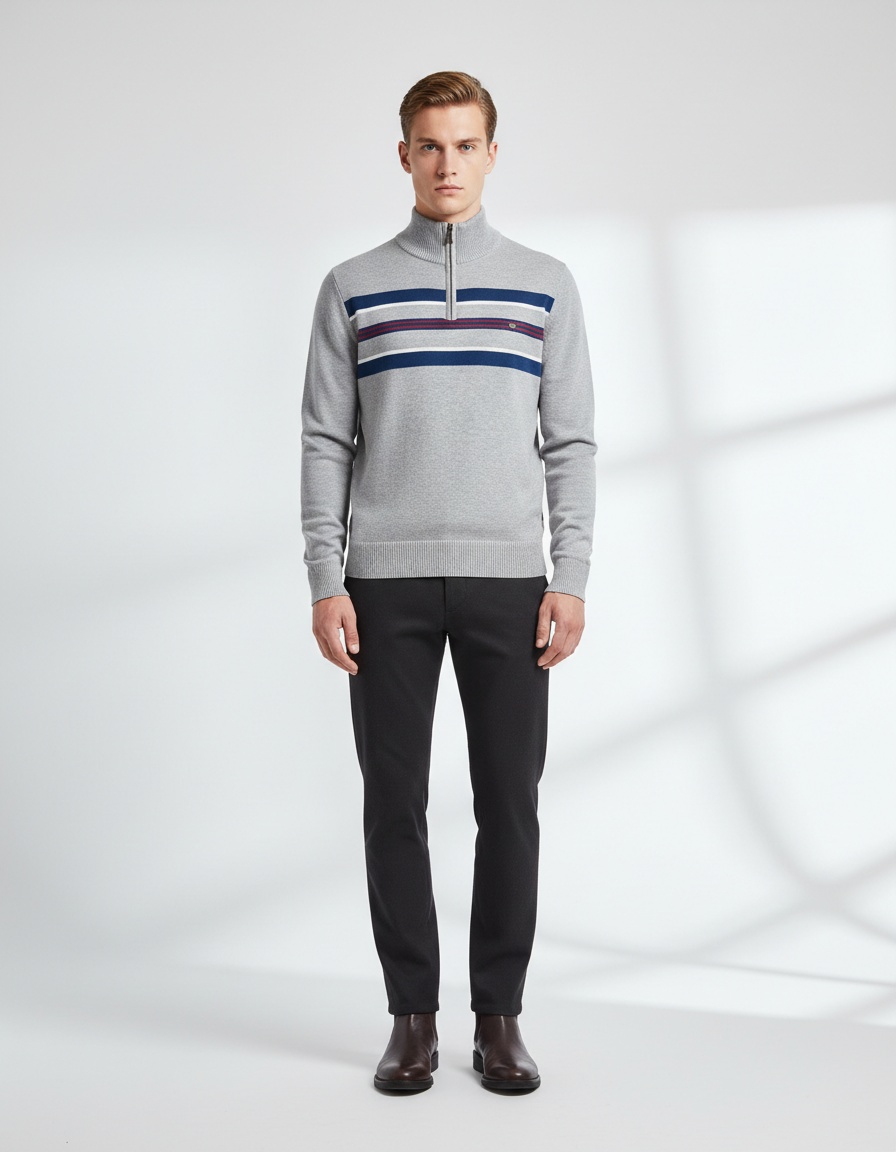 Striped Half-Zip Breathable Men's Sweater for Casual Autumn and Winter Wear