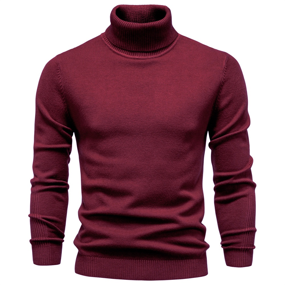 Suéter de punto de cuello alto de color liso para otoño e invierno para hombre