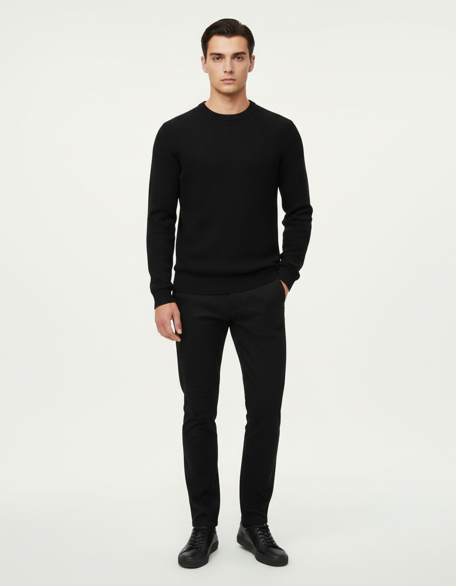 Suéter de punto de cuello alto de color liso para otoño e invierno para hombre