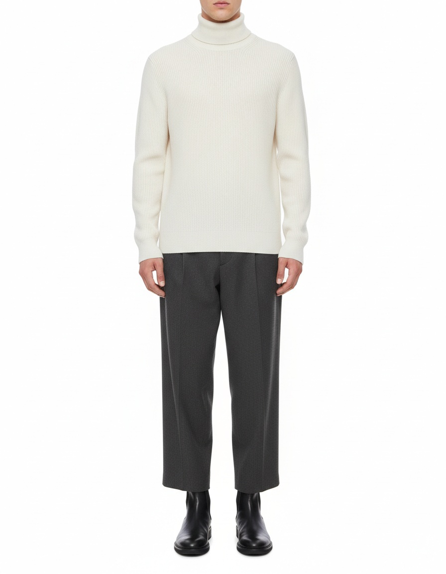 Suéter de punto de cuello alto de color liso para otoño e invierno para hombre