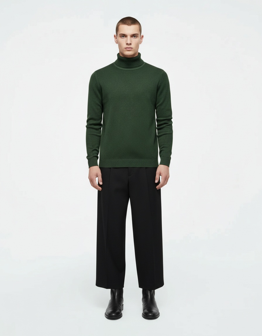 Suéter de punto de cuello alto de color liso para otoño e invierno para hombre