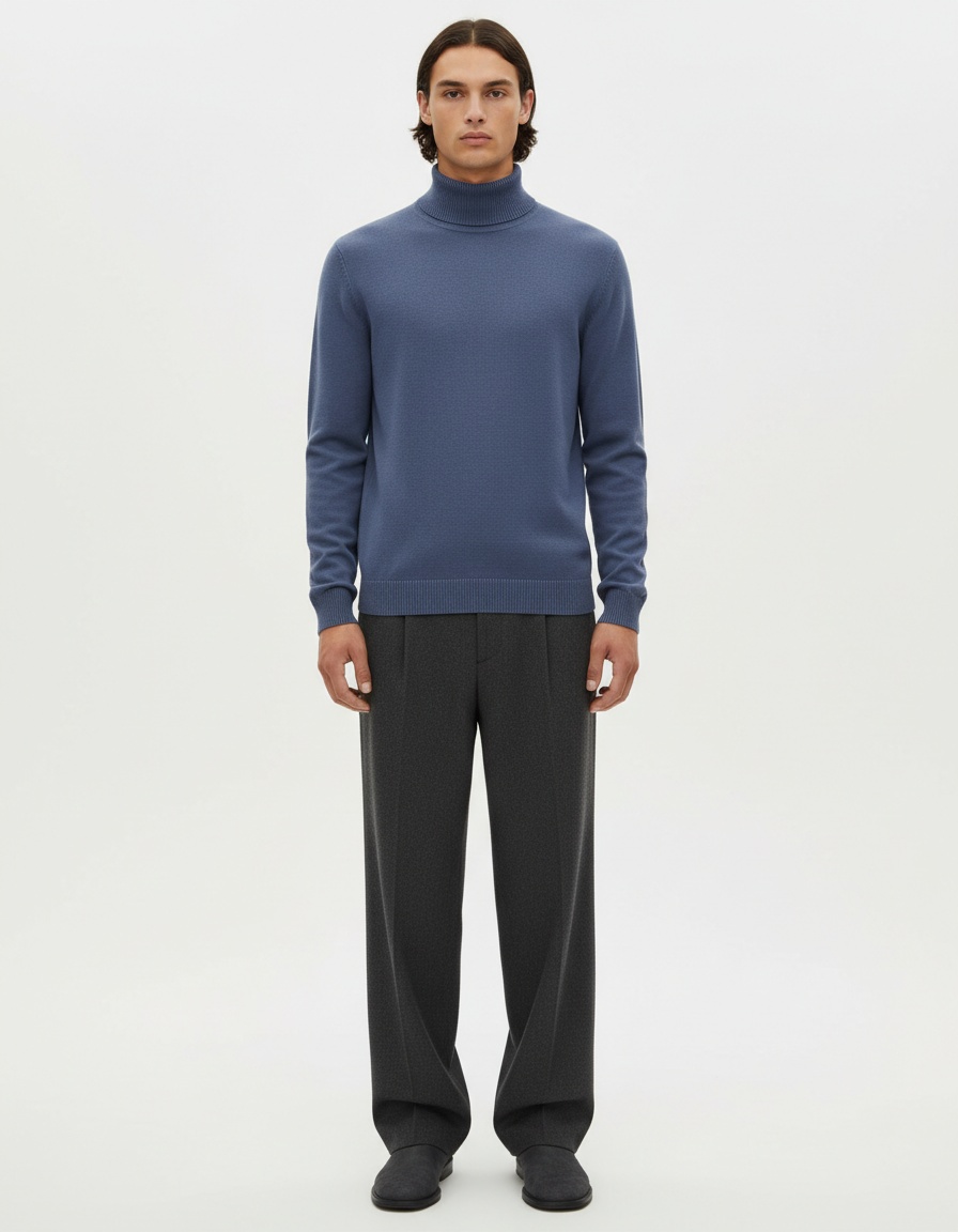 Suéter de punto de cuello alto de color liso para otoño e invierno para hombre