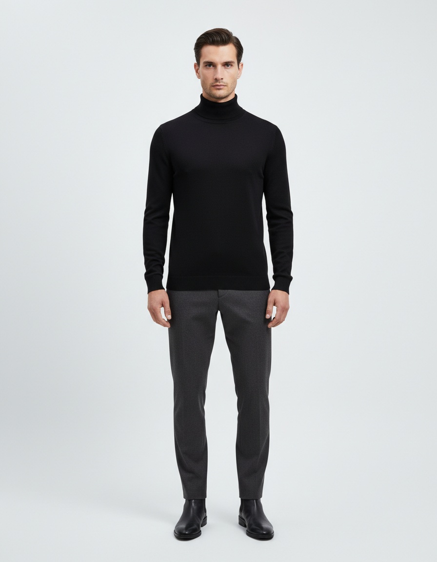 Suéter de punto de cuello alto de color liso para otoño e invierno para hombre