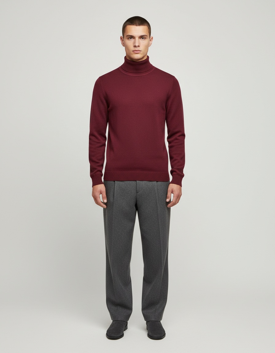 Suéter de punto de cuello alto de color liso para otoño e invierno para hombre