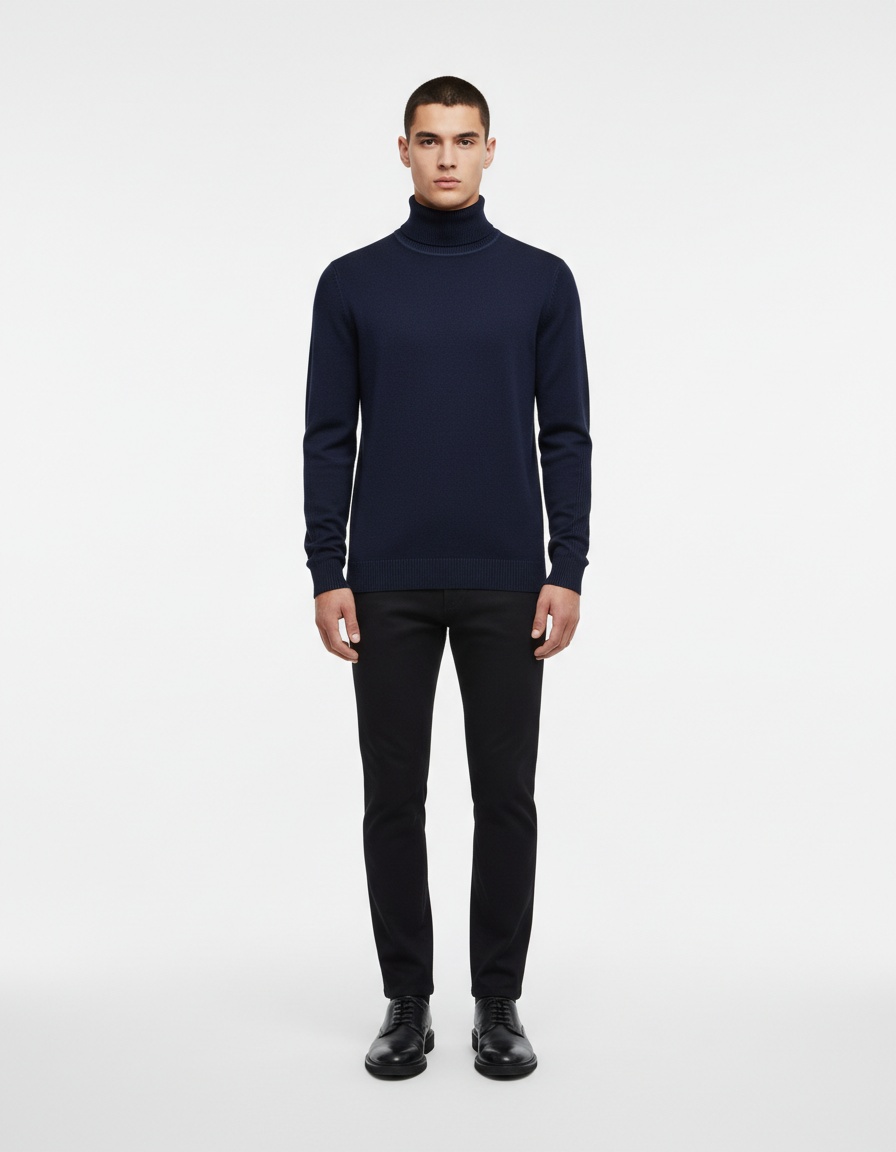 Suéter de punto de cuello alto de color liso para otoño e invierno para hombre