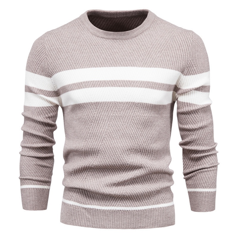 Jersey de cuello redondo con bloques de color a rayas para hombre
