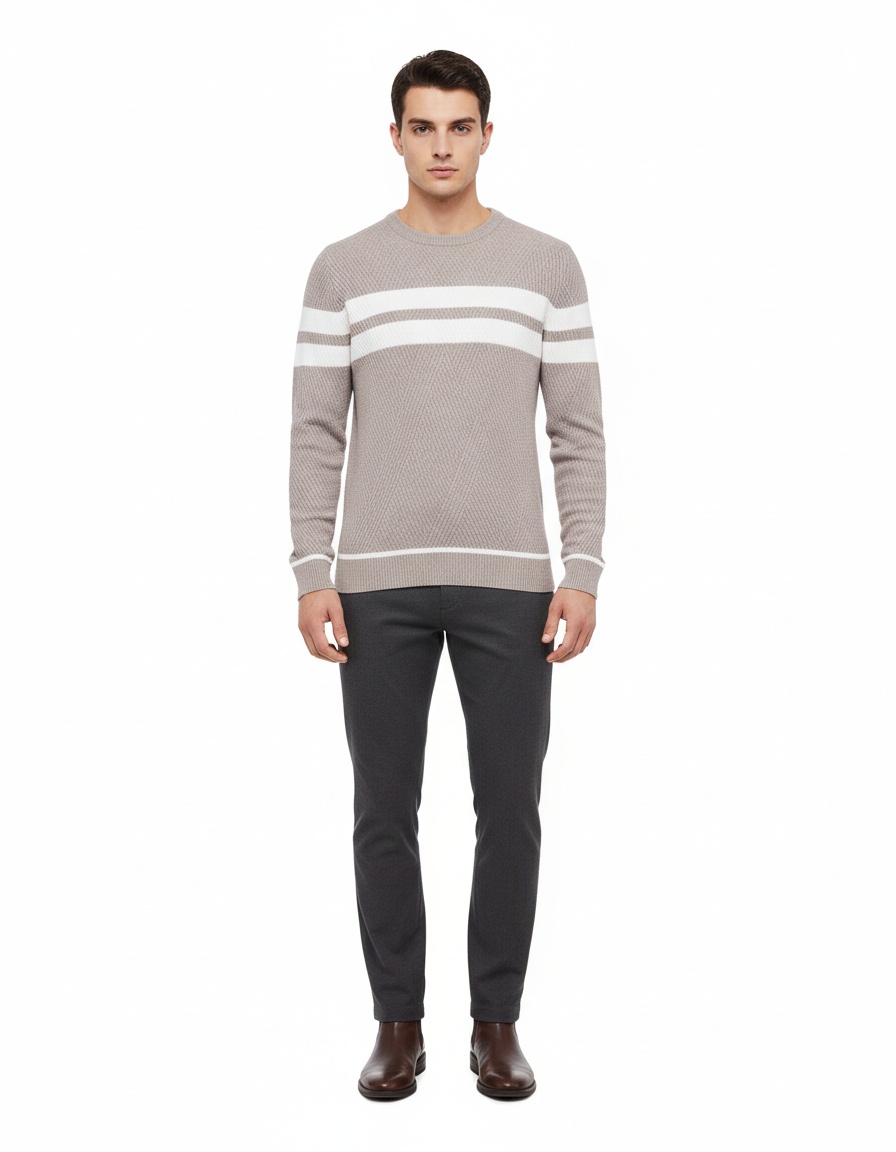 Jersey de cuello redondo con bloques de color a rayas para hombre