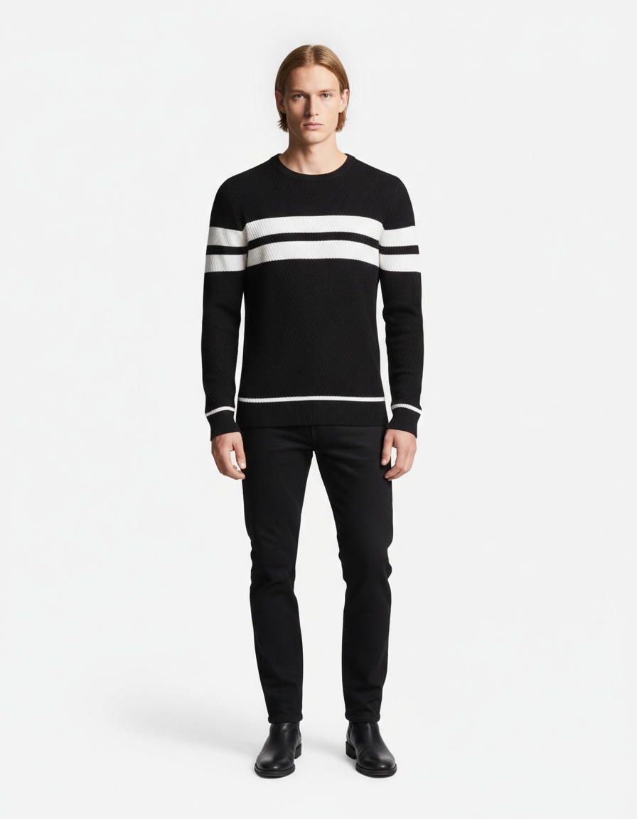 Jersey de cuello redondo con bloques de color a rayas para hombre