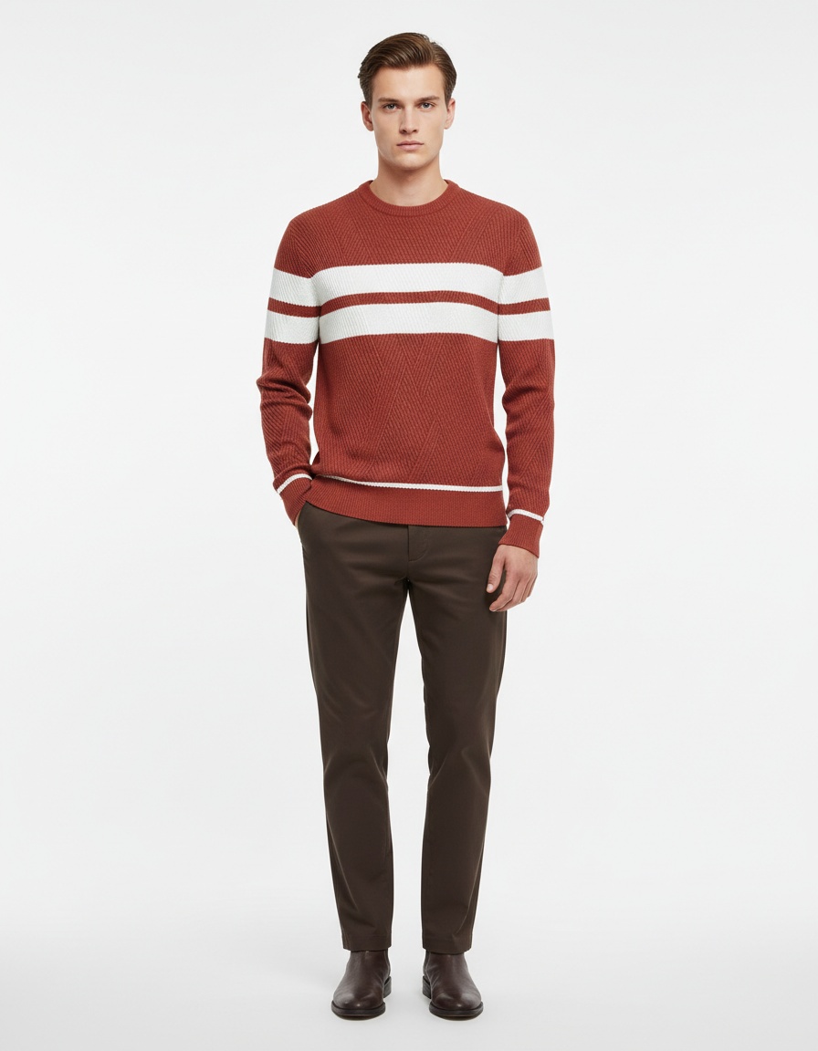 Jersey de cuello redondo con bloques de color a rayas para hombre