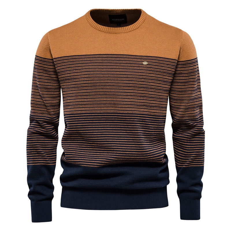 Slim Fit Patchwork Color Block Men's Knit Sweater for Autumn and Winter Casual Wear